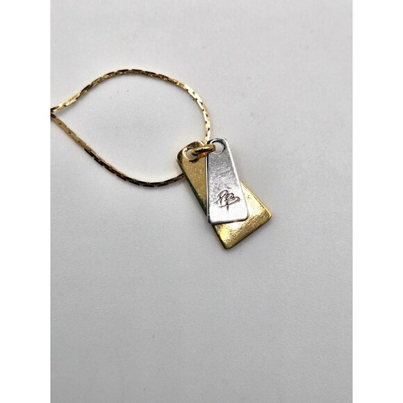 Vintage Pierre Balmain signed gold plated dog tag necklace gold and silver - Picture 9 of 9